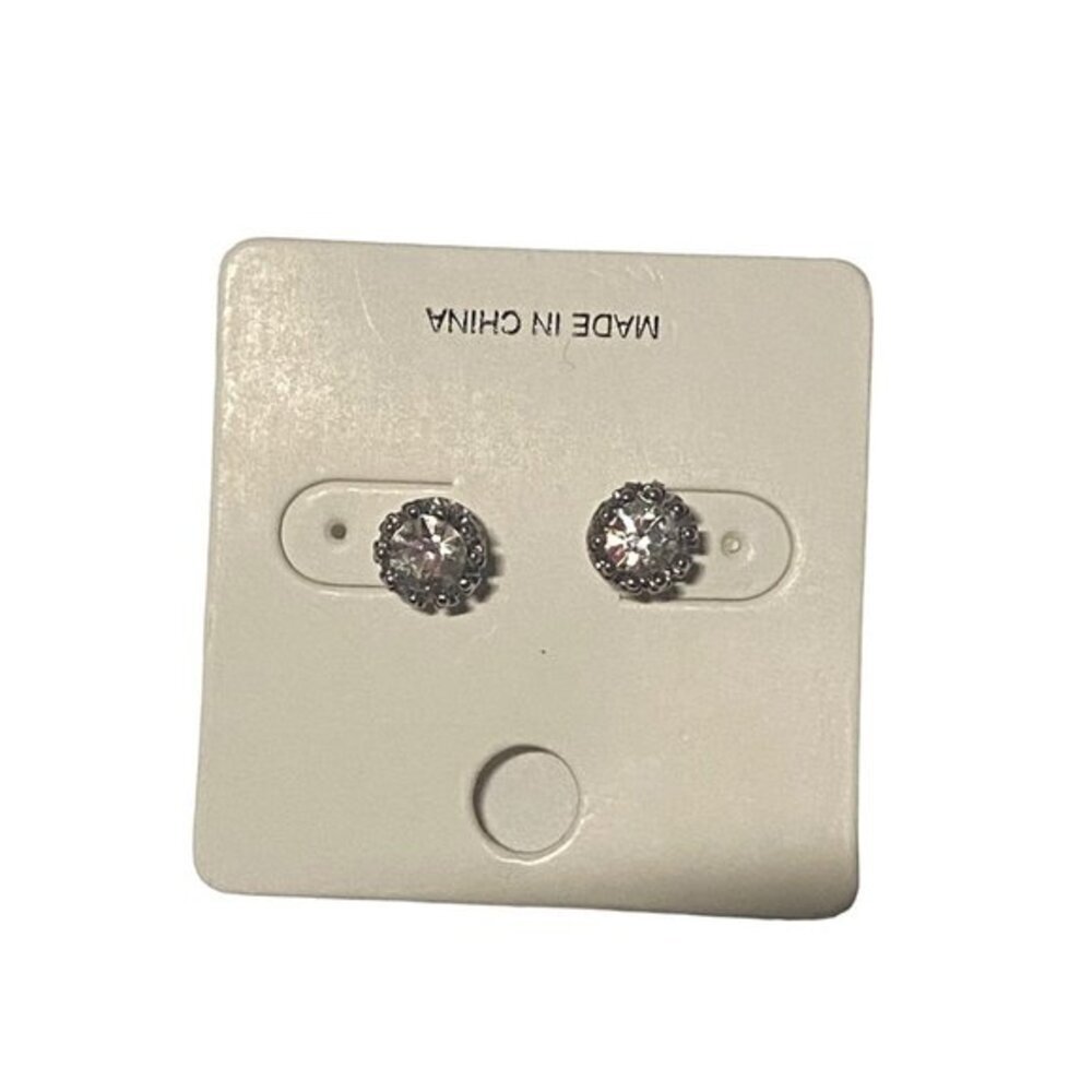 Fashion Crystal Stud Earrings Women Unisex 1cm Silver Plated Classic Minimalist